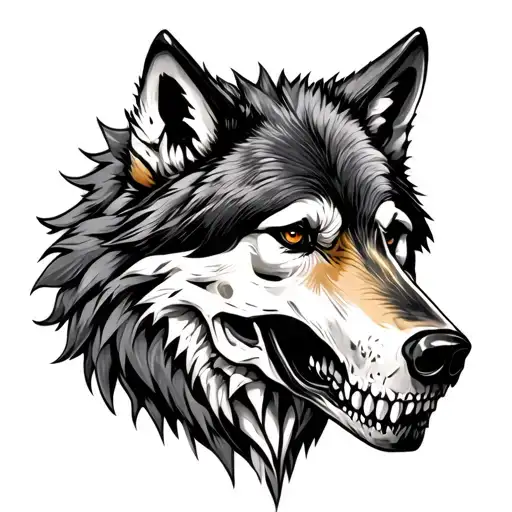 wolf and skull tattoo design idea