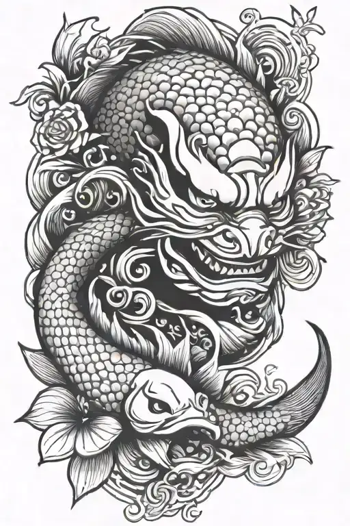 koi fish swimming oni mask katana shogun mask tattoo design idea