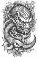 koi fish swimming oni mask katana shogun mask tattoo design idea