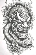 koi fish swimming oni mask katana shogun mask tattoo design idea