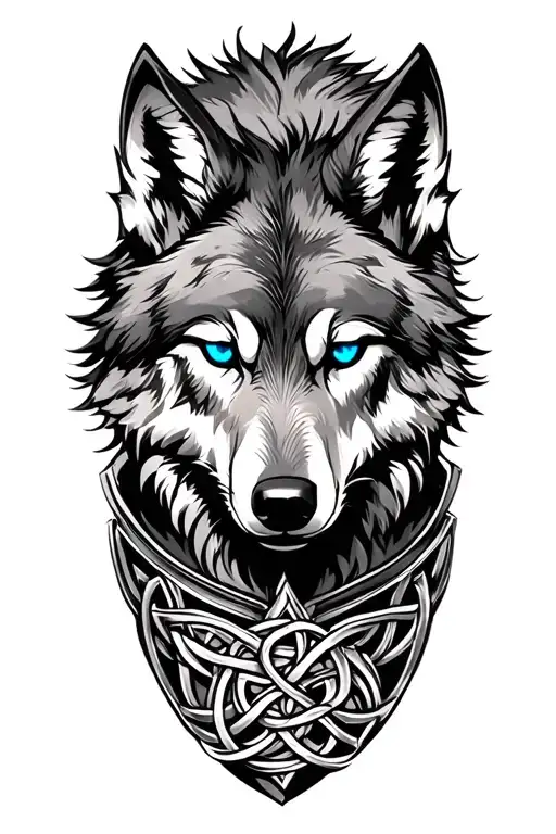 wolf with blue eyes on armor tattoo design featuring Celtic trinity knot  tattoo design idea