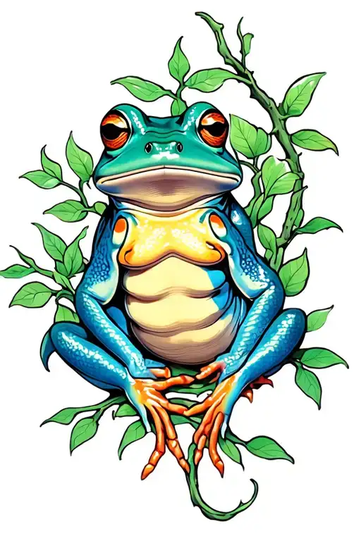 Ayahuasca vine entwined, kambo frog tattoo design idea
