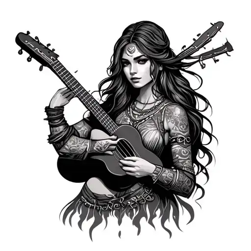 pictish warrior woman with ukulele tattoo design idea