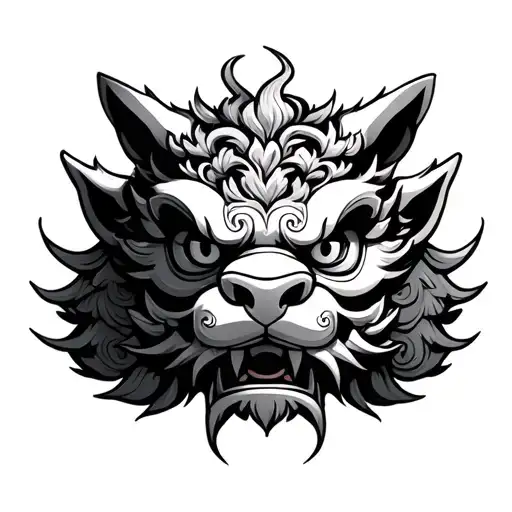 Komainu Mask cherry tree tattoo design idea