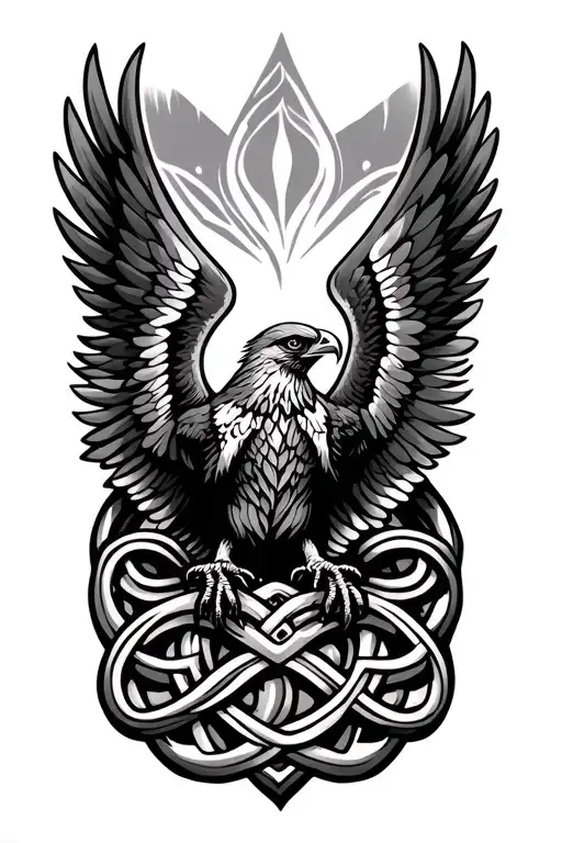 Celtic tribal armband with a falcon spreading wings tattoo design idea