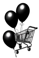 NF black balloons, shopping cart and keys tattoo design idea