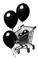 NF black balloons, shopping cart and keys tattoo design idea