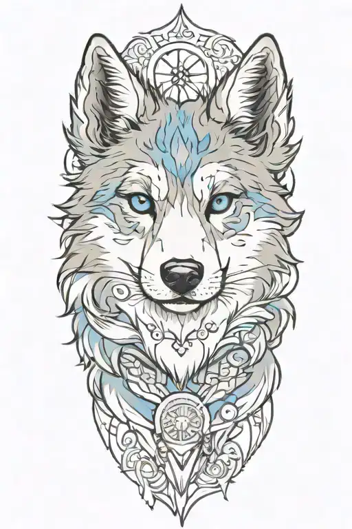 cherokee wolf pup blue merle surround kind tattoo design idea