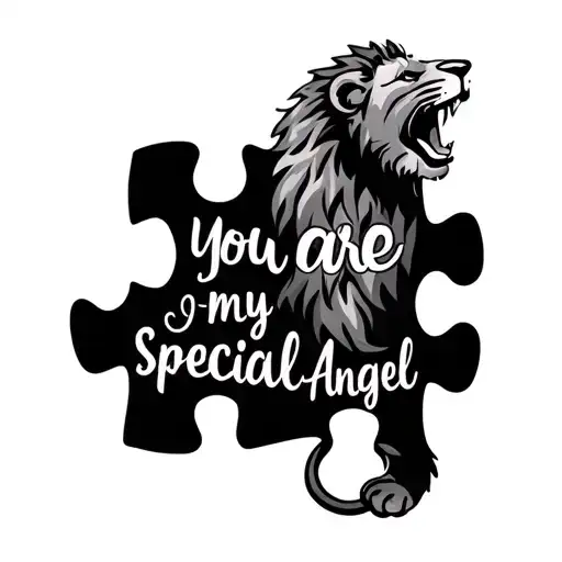 Lion roaring, lyrics (You are my special angel), autism puzzle piece tattoo design idea