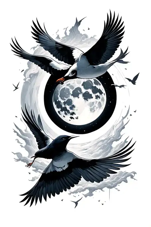 the sun the moon and the truth dissolved into birds flying away tattoo design idea