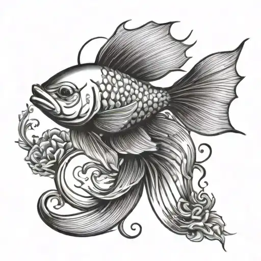 sword and betta fish swimming tattoo design idea