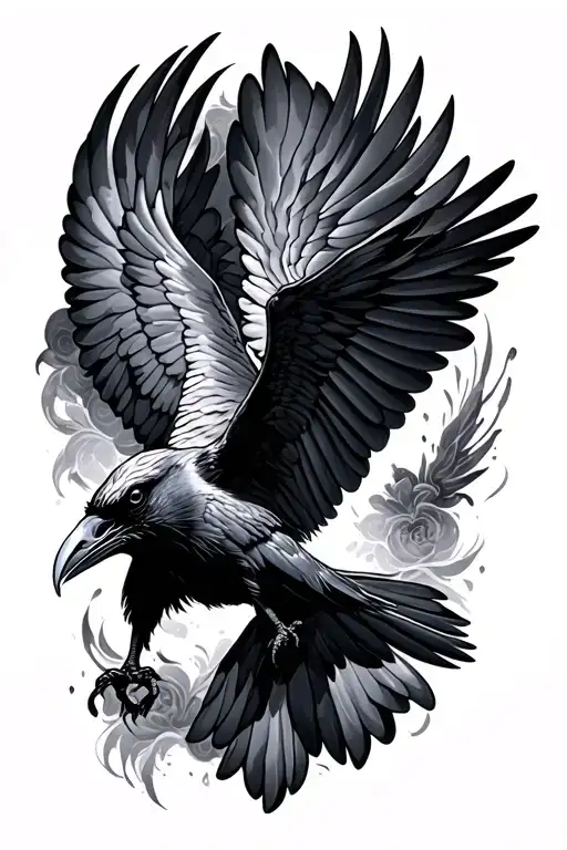 flying raven tattoo design idea