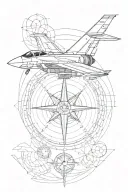 fibonacci sequence with compass design and fighter jet  tattoo design idea
