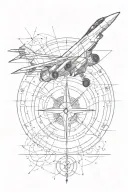 fibonacci sequence with compass design and fighter jet  tattoo design idea