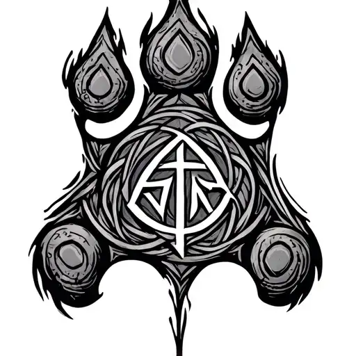 paw made with elder futhark runes intertwined tattoo design idea