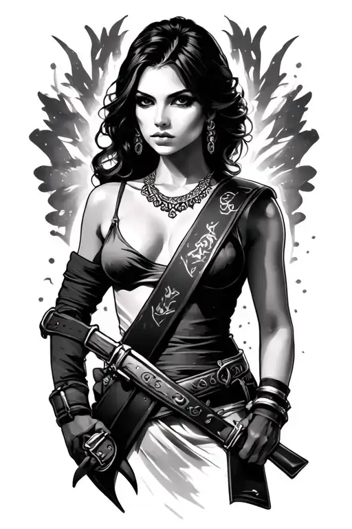 Lady With Bandolier Bullet Sash tattoo design idea