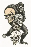 bigfoot and skulls facing each other tattoo design idea