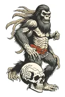 bigfoot and skulls facing each other tattoo design idea