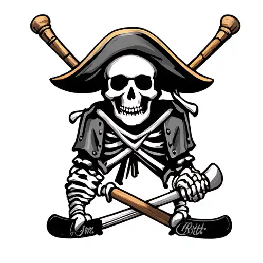 pirate skeleton with hockey stick tattoo design idea