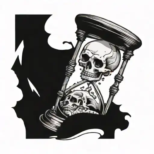 broken hourglass with sand falling out. skull beside it. tattoo design idea