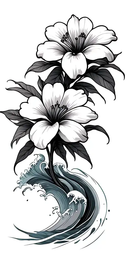 filipino flower with japanese waves tattoo design idea