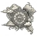 clouds, time piece, darkness, lines, tattoo design idea