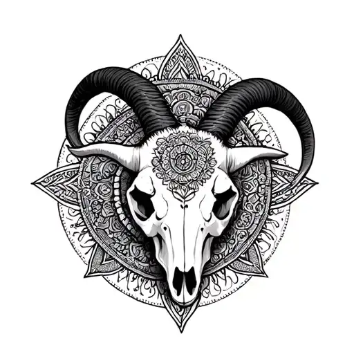 mandala design incorporating goat skull with athiest tattoo design idea