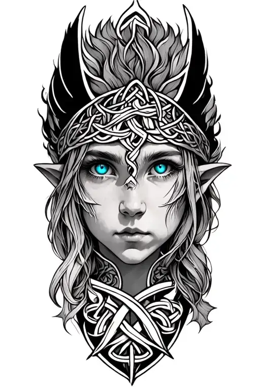 elf with blue eyes featuring Celtic trinity knot  tattoo design idea