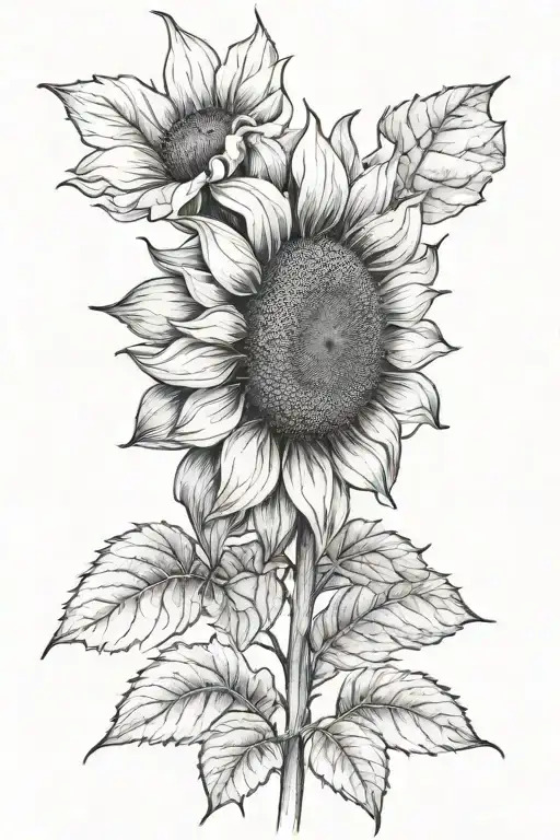 black and white sunflower blooming tattoo design idea