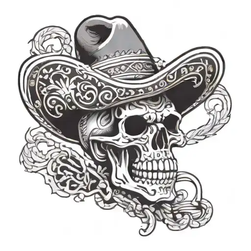 black and white design, skeleton with a sombrero thats drinking hard liquor, with a text below that reads 'born to lose' tattoo design idea