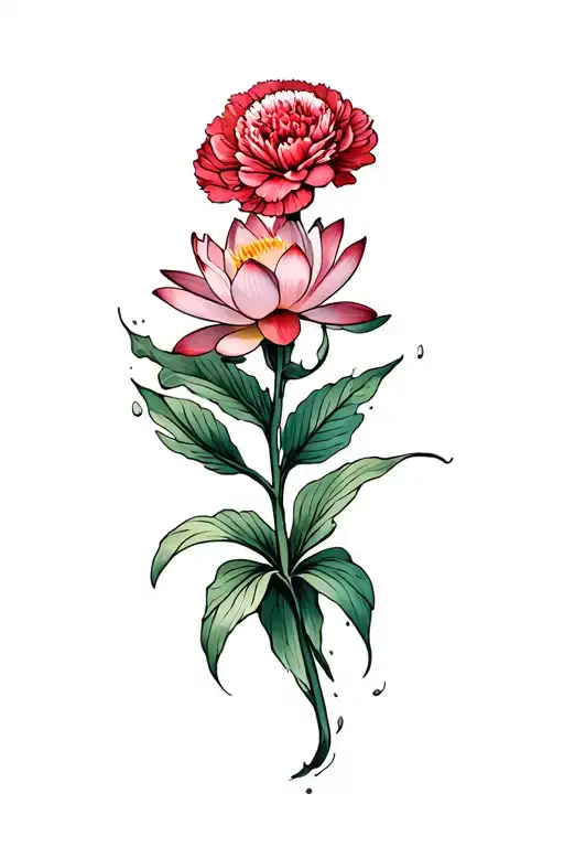 carnation and water lily flower tattoo design idea