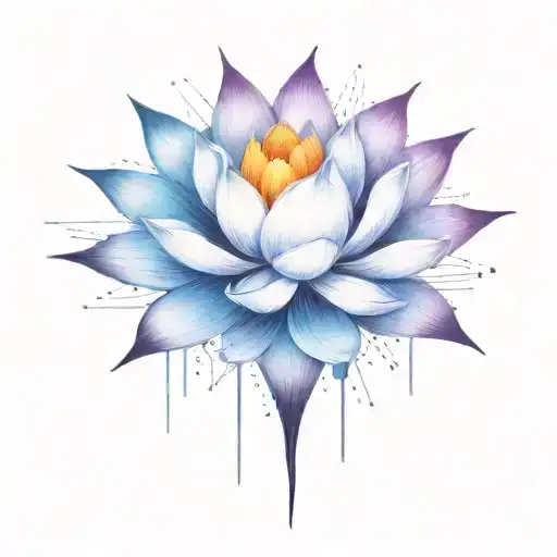 add trajectories surrounding lotus. use dark space themed colors and replace the lighter pedals with darker colors tattoo design idea