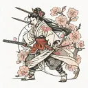 samurai woman with sakura full length without face tattoo design idea