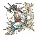 samurai woman with sakura full length without face tattoo design idea