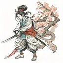 samurai woman with sakura full length without face tattoo design idea