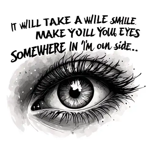 a quote saying "It will take a while to make you smile somewhere in these eyes I'm on your side" I also want it simple tattoo design idea