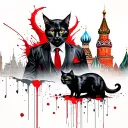 The devil in a suit, a black cat next to him, above the kremlin skyline. Themes from the master and margarita tattoo design idea