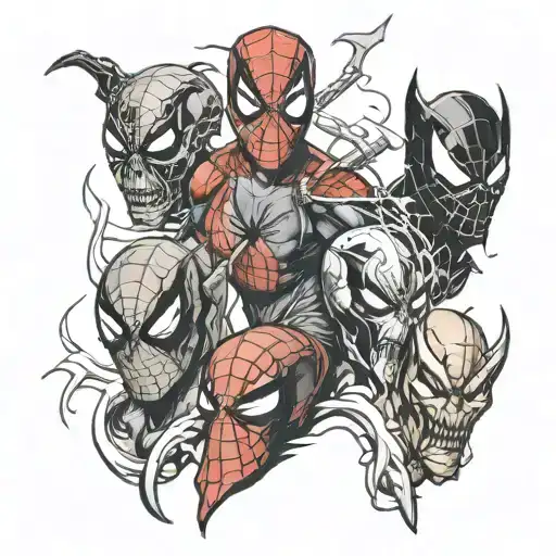Spiderman, Deadpool, venom, ironman tattoo design idea