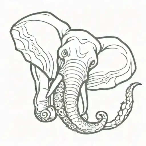 elephant head with octopus arms tattoo design idea