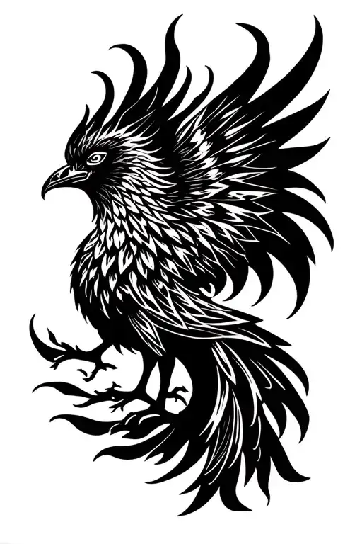 Phoenix with fire in symbology of life and death with the phrase "The Phoenix with God there is no one who was late" tattoo design idea