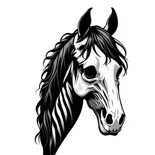 Skeleton and lazy horse head tattoo design idea