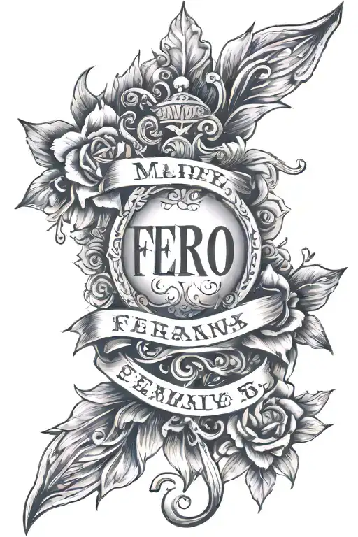 my last name is Ferro, Hannah my wife, Gos (no cross) quality of courage, unity, love, loyalty, wisdom  tattoo design idea