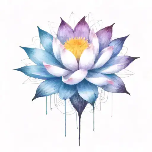 add trajectories surrounding lotus. use dark space themed color darken all the pedals. add floating space debris  tattoo design idea