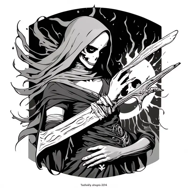female grim reaper full body tattoo design idea