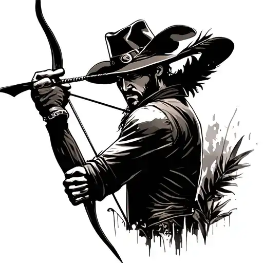 Bow and arrow minimalistic, red dead redemption 2 tattoo design idea