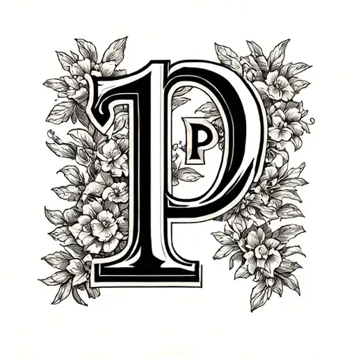 roman number 1 and alphabet P tattoo design idea