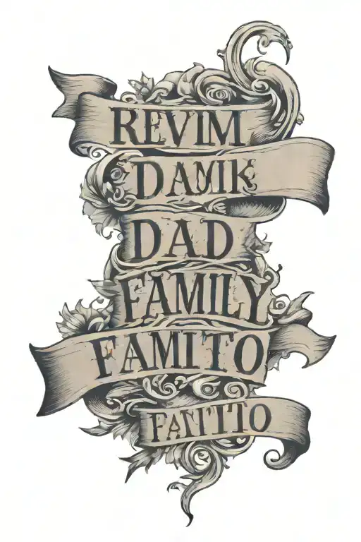 a text MUM DAD KEVIN CAITLIN written inside with a quote that talks about family next to the words tattoo design idea