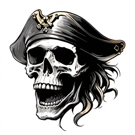 pirate skull profile mouth open tattoo design idea