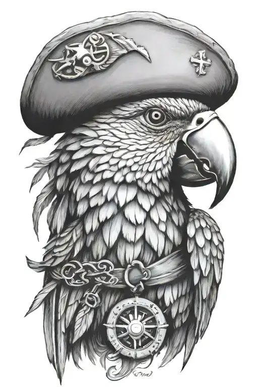 parrot with pirate hat and eye patch  tattoo design idea