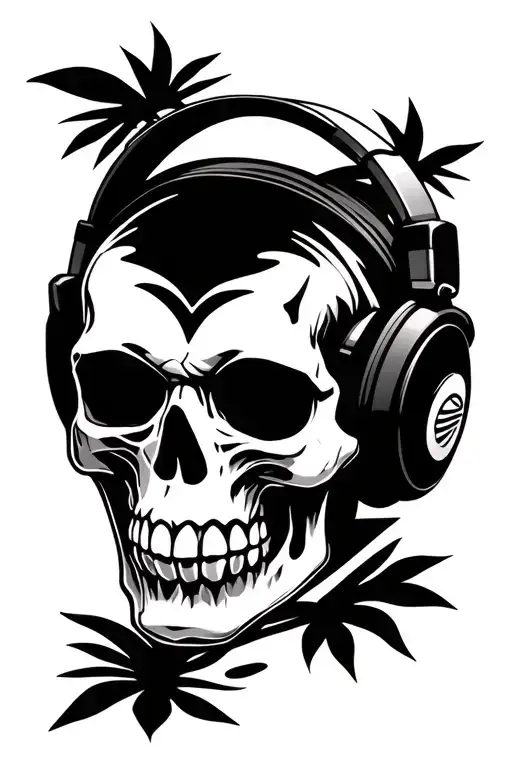 Basic Skull wearing headphones tattoo design idea